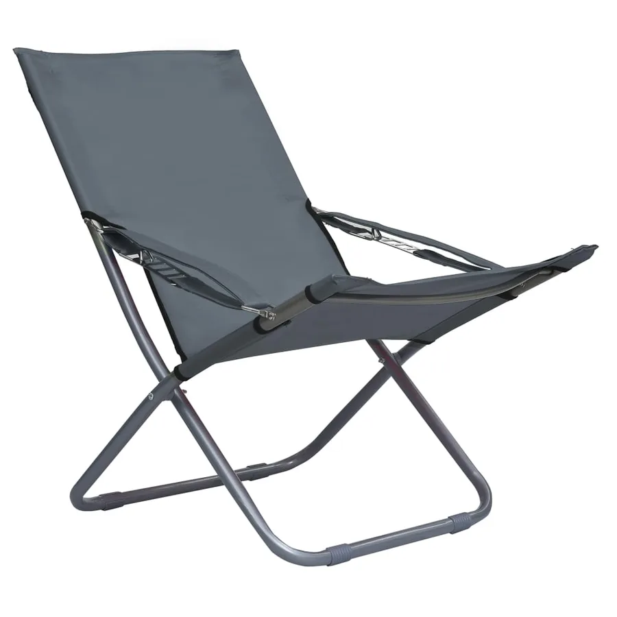 Folding Beach Chairs Set of 2 Fabric Grey - 3