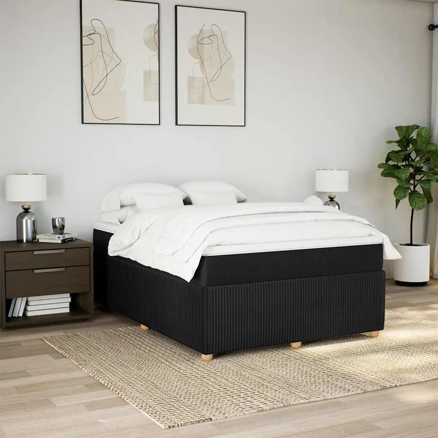Sommier à lattes de lit avec matelas Noir 140x190 cm Tissu - 3