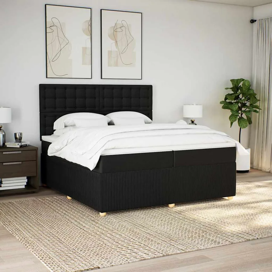 Sommier à lattes de lit avec matelas Noir 200x200 cm Tissu - 3