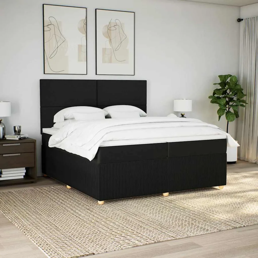 Sommier à lattes de lit avec matelas Noir 200x200 cm Tissu - 3