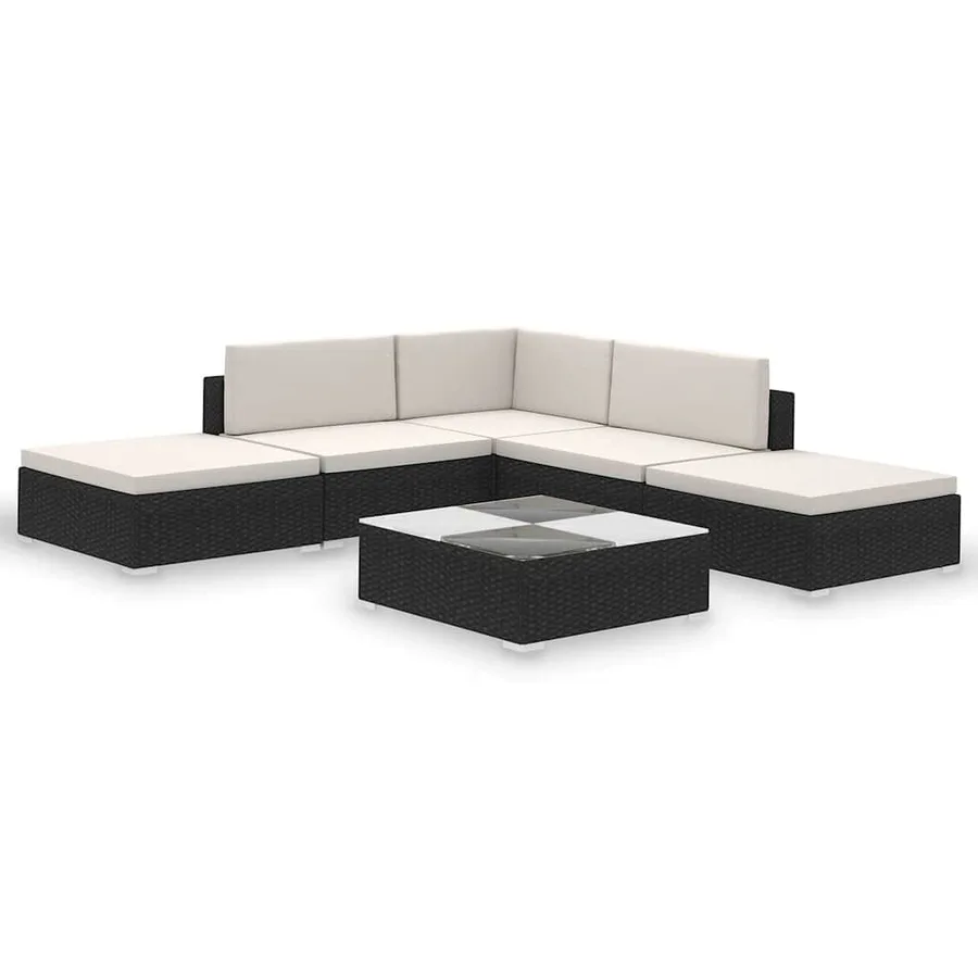 Salon de jardin 6 pcs avec coussins résine tressée noir - 2