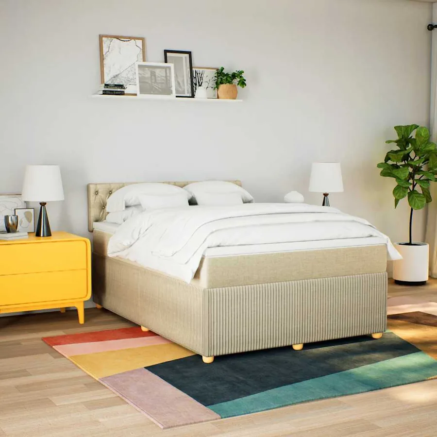 Sommier à lattes de lit avec matelas Crème 160x200 cm Tissu - 3