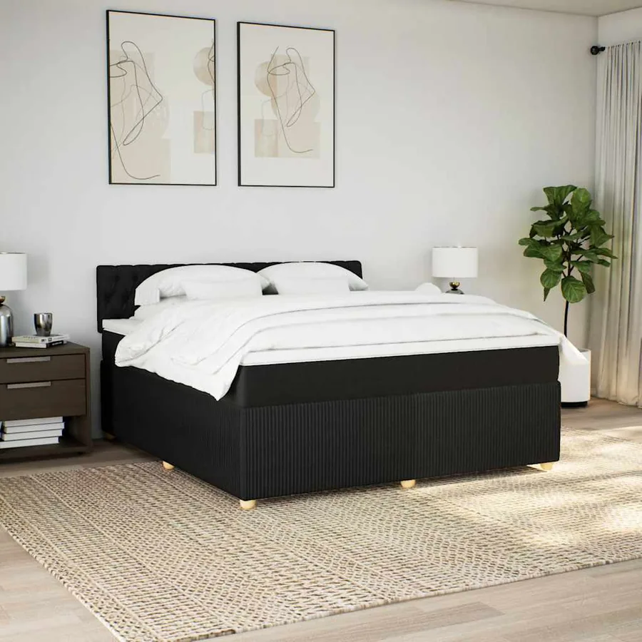 Sommier à lattes de lit avec matelas Noir 180x200 cm Tissu - 3