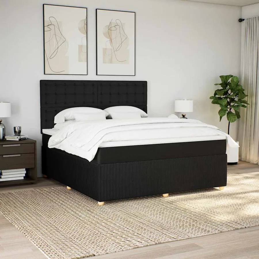 Sommier à lattes de lit avec matelas Noir 180x200 cm Tissu - 3
