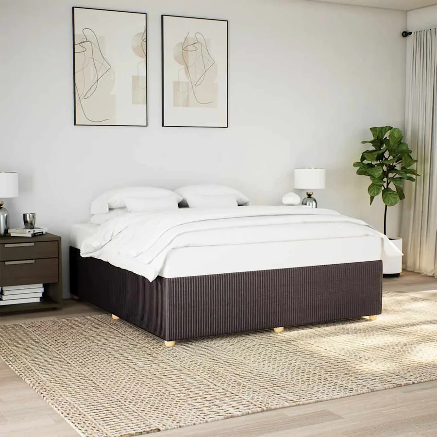 Cadre de lit sans matelas marron foncé 200x200 cm tissu