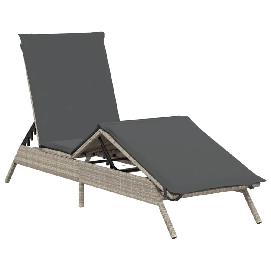 Chaise longue avec coussin gris clair résine tressée - 2