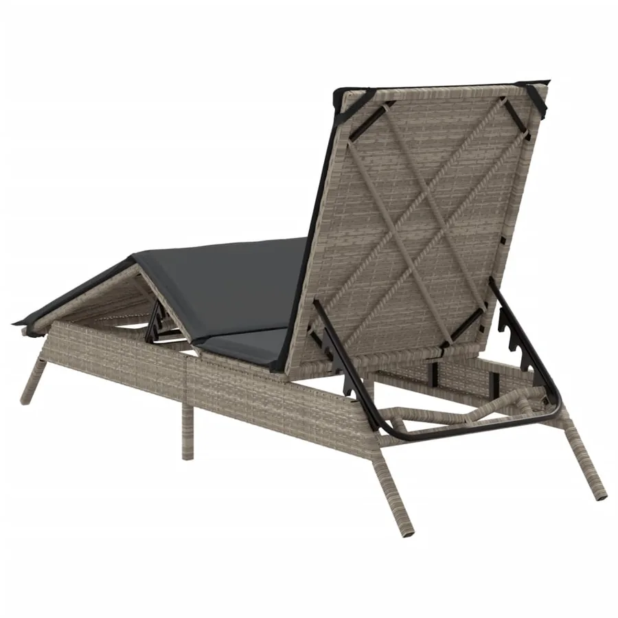 Chaise longue avec coussin gris clair résine tressée - 6