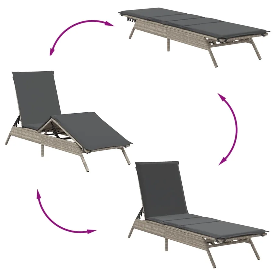 Chaise longue avec coussin gris clair résine tressée - 7