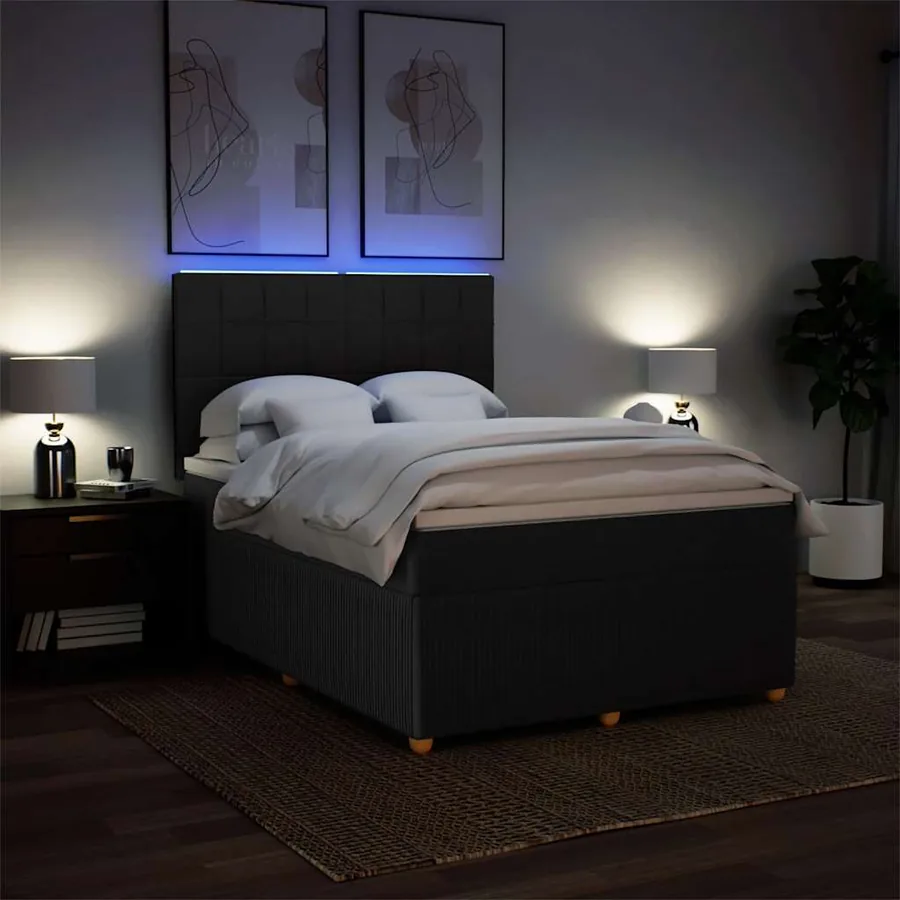 Sommier à lattes de lit avec matelas Noir 160x200 cm Tissu - 4