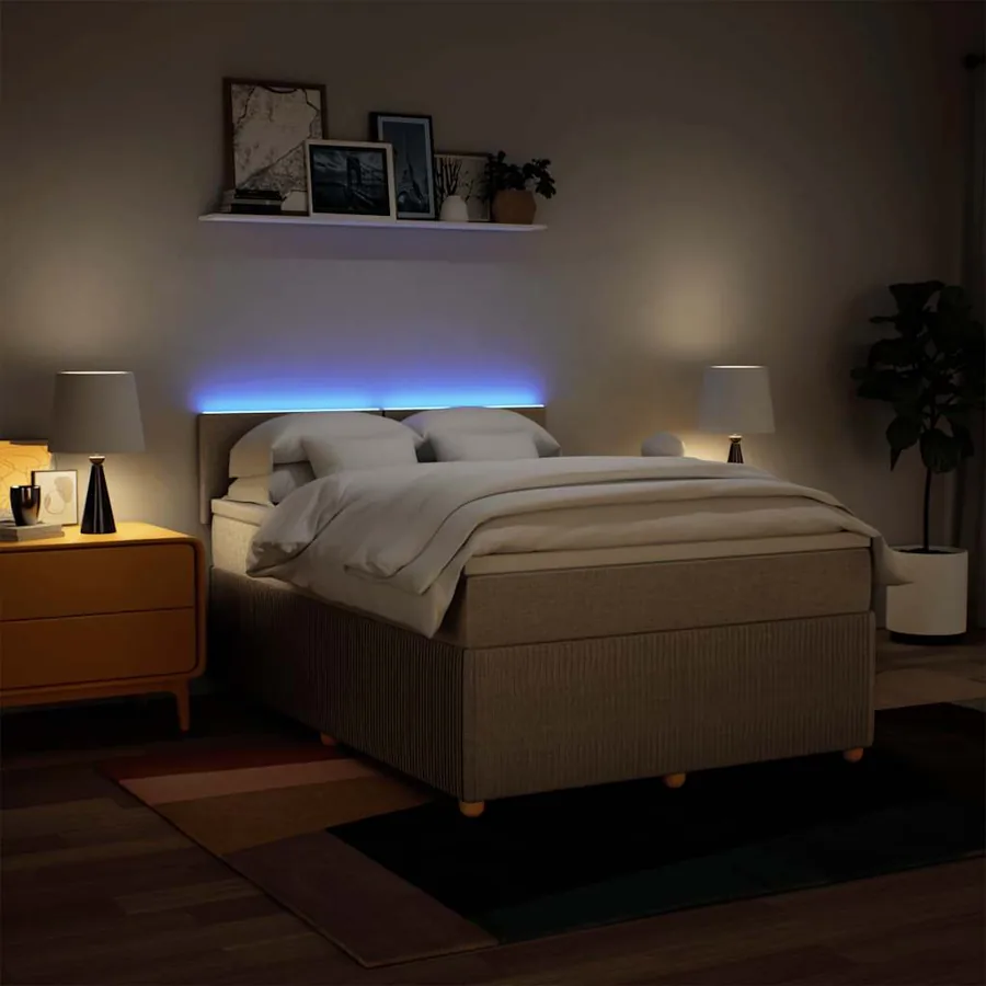 Sommier à lattes de lit avec matelas Crème 140x200 cm Tissu - 5