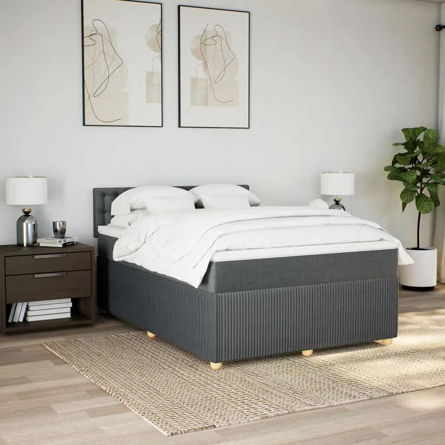 Sommier à lattes de lit avec matelas Gris foncé 140x200cm Tissu - 4