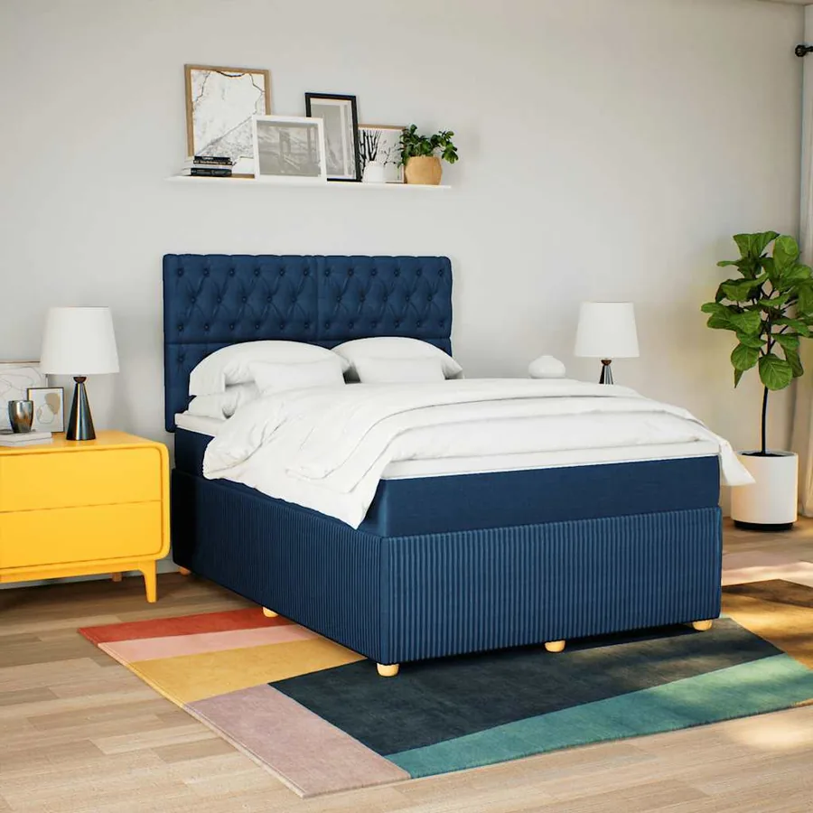 Sommier à lattes de lit avec matelas Bleu 140x200 cm Tissu - 5
