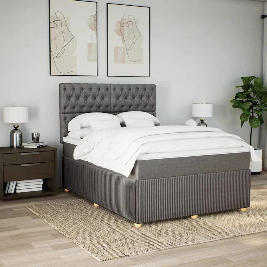 Sommier à lattes de lit avec matelas Taupe 140x200 cm Tissu - 5