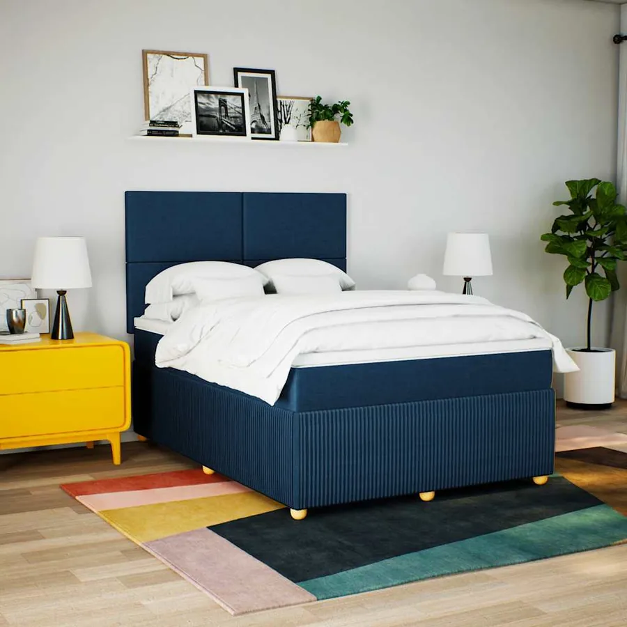 Sommier à lattes de lit avec matelas Bleu 140x200 cm Tissu - 5
