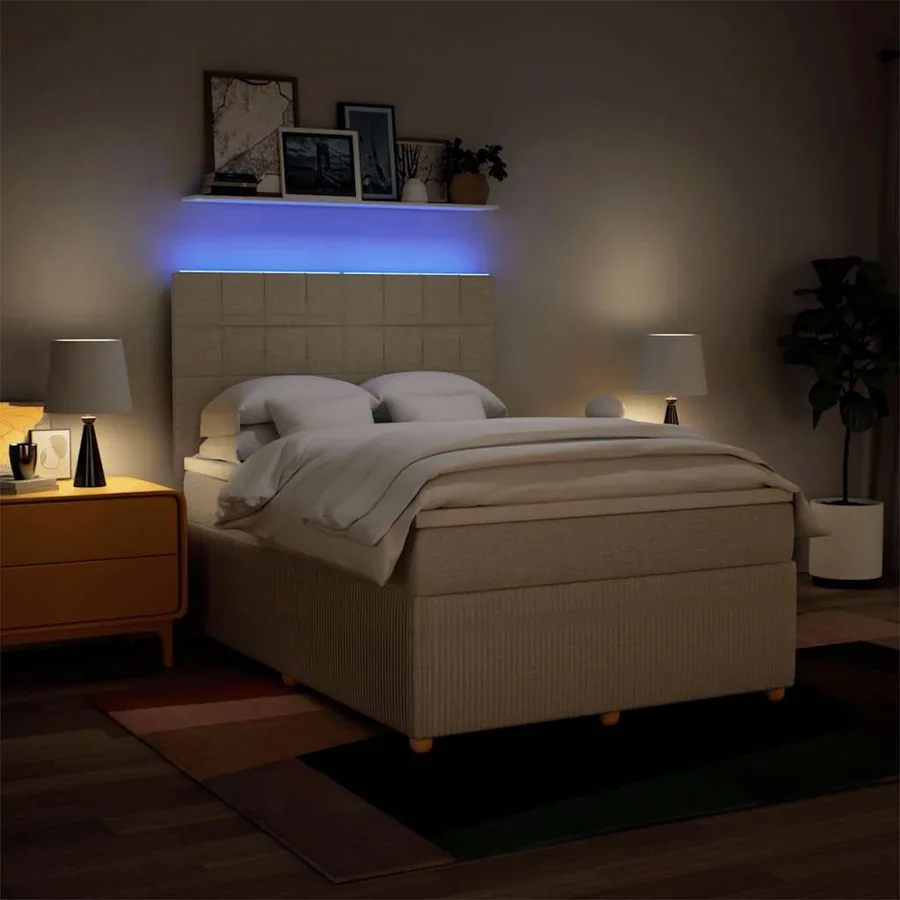 Sommier à lattes de lit avec matelas Crème 140x200 cm Tissu - 4