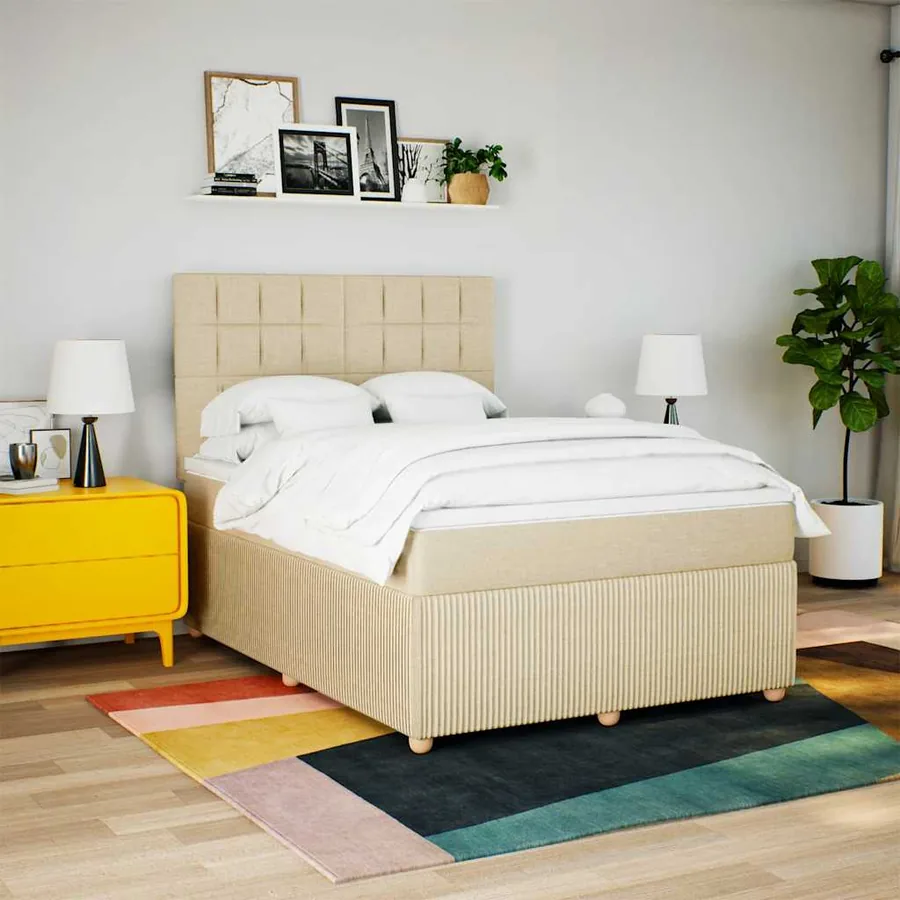 Sommier à lattes de lit avec matelas Crème 140x200 cm Tissu - 5
