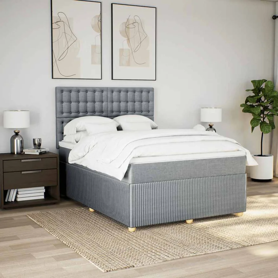 Sommier à lattes de lit avec matelas Gris clair 160x200cm Tissu - 5