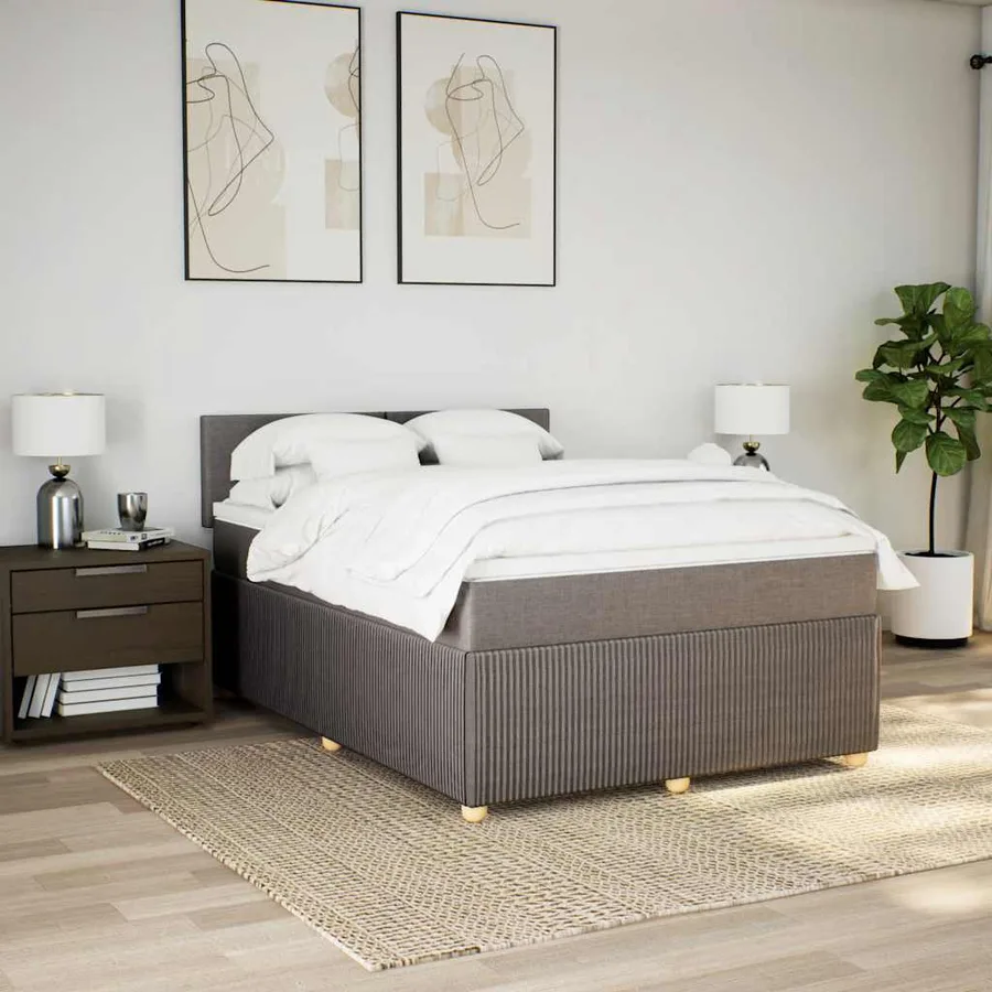 Sommier à lattes de lit avec matelas Taupe 160x200 cm Tissu - 3