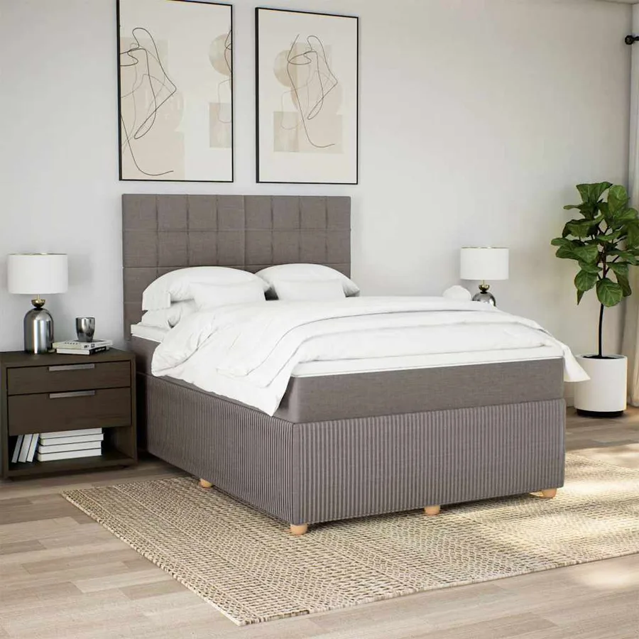 Sommier à lattes de lit avec matelas Taupe 160x200 cm Tissu - 3