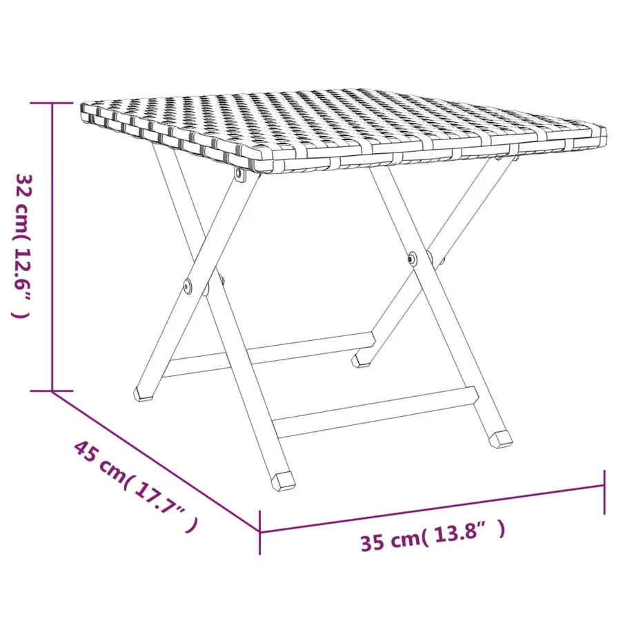 Table pliable gris 45x35x32 cm résine tressée - 7