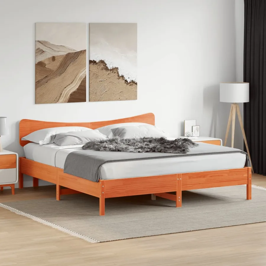 Cadre de lit sans matelas cire marron 200x200cm bois pin massif