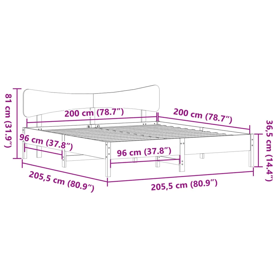 Cadre de lit sans matelas cire marron 200x200cm bois pin massif - 11
