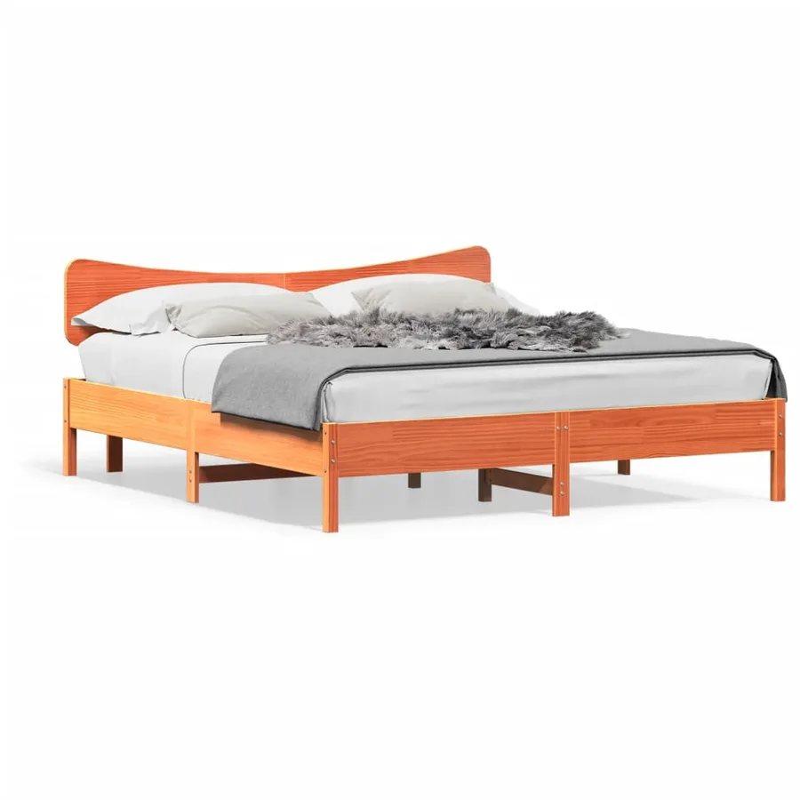 Cadre de lit sans matelas cire marron 200x200cm bois pin massif - 2