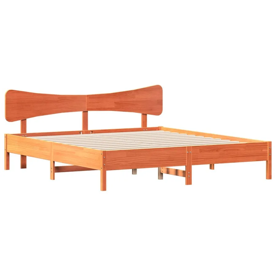 Cadre de lit sans matelas cire marron 200x200cm bois pin massif - 3