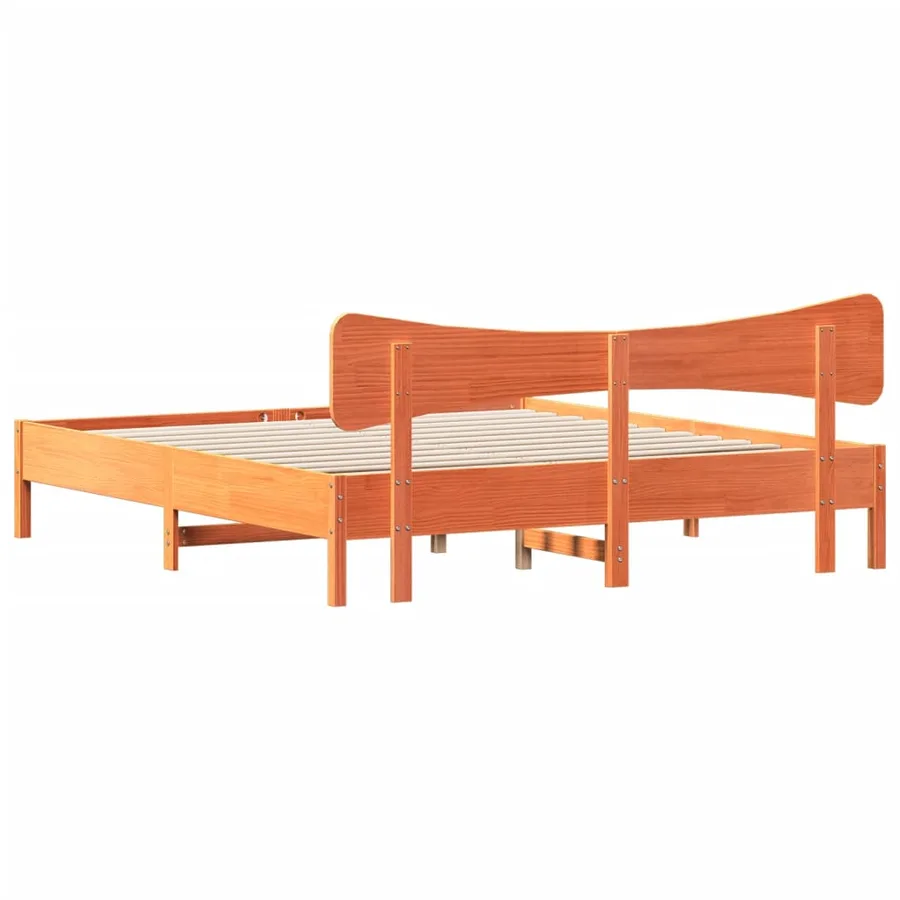 Cadre de lit sans matelas cire marron 200x200cm bois pin massif - 8