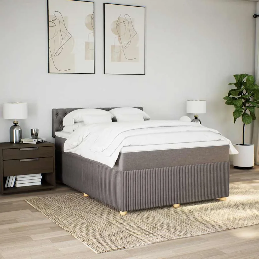 Sommier à lattes de lit avec matelas Taupe 140x190 cm Tissu - 3