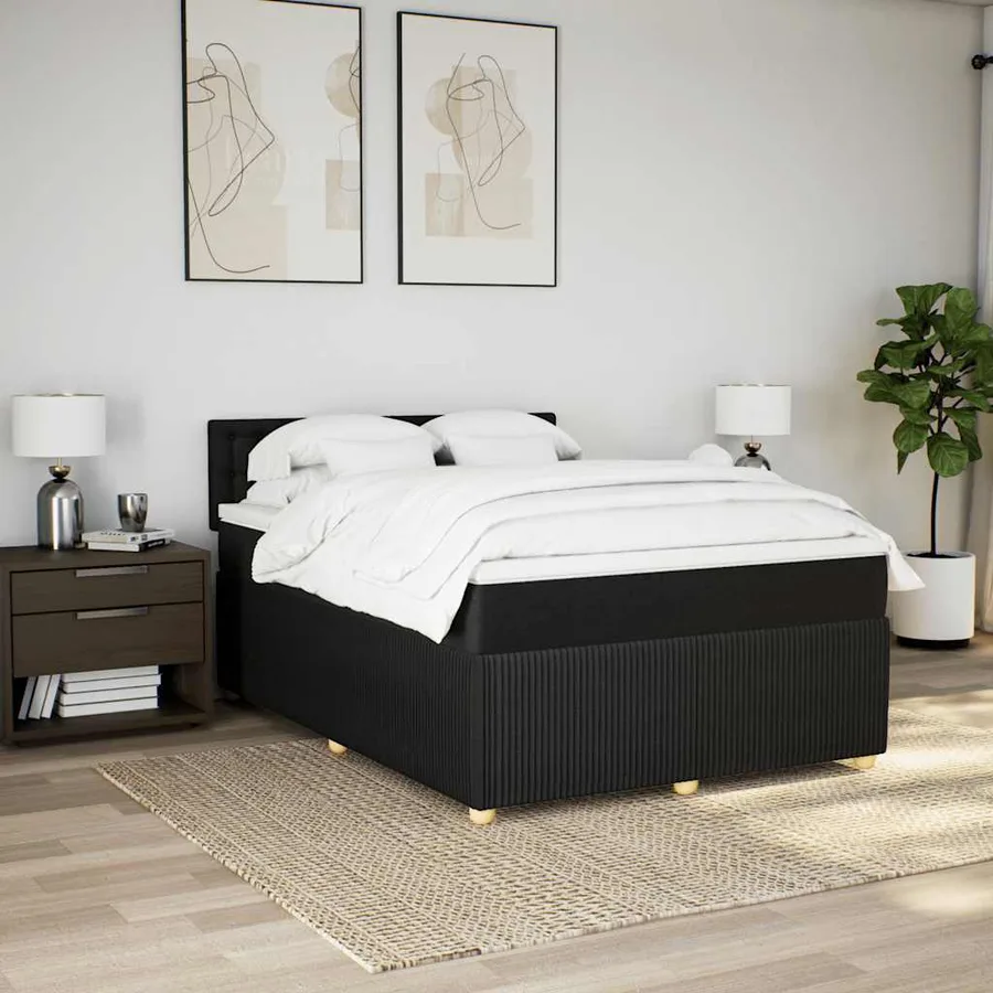 Sommier à lattes de lit avec matelas Noir 140x200 cm Tissu - 3