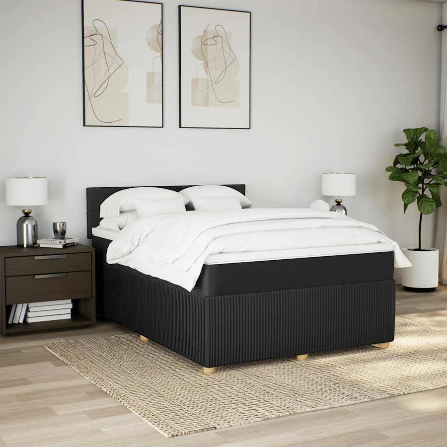Sommier à lattes de lit avec matelas Noir 140x200 cm Tissu - 3