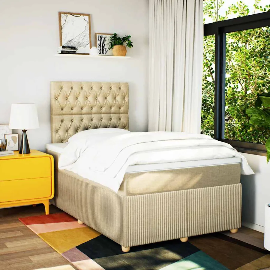 Sommier à lattes de lit avec matelas Crème 120x200 cm Tissu - 3