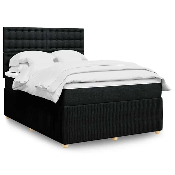 Sommier à lattes de lit avec matelas Noir 140x190 cm Tissu