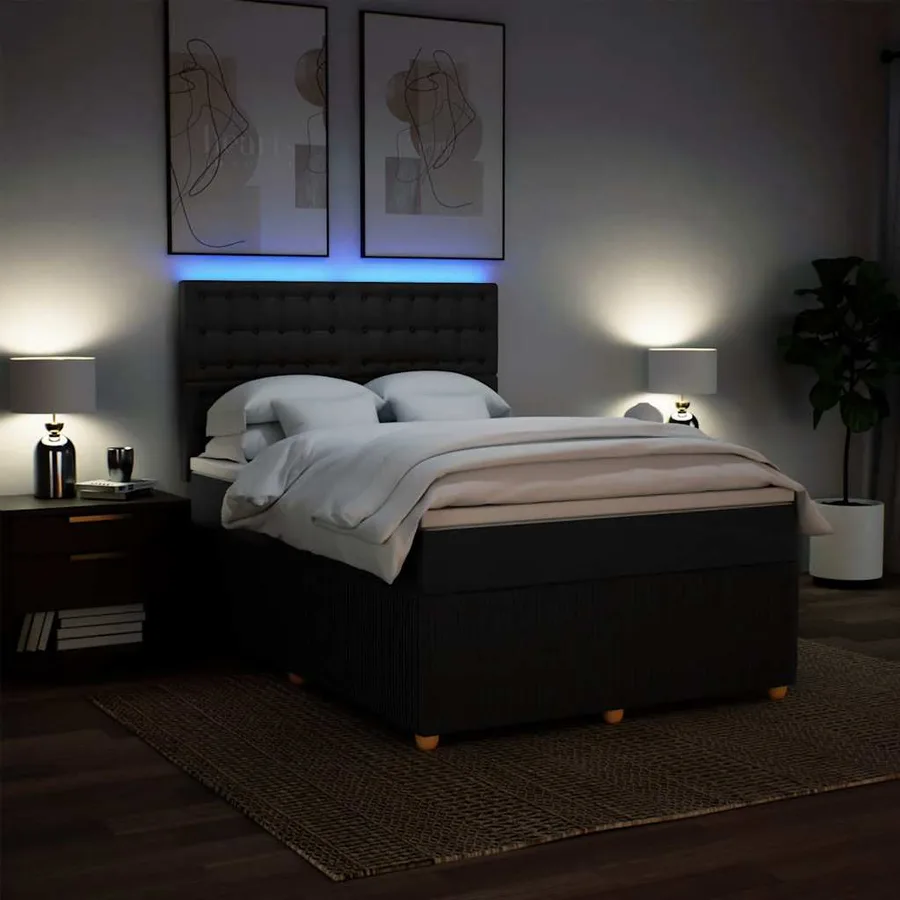 Sommier à lattes de lit avec matelas Noir 140x190 cm Tissu - 4