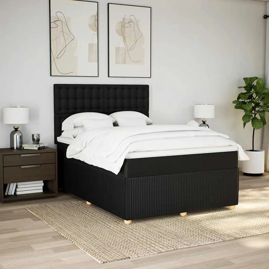 Sommier à lattes de lit avec matelas Noir 140x190 cm Tissu - 5
