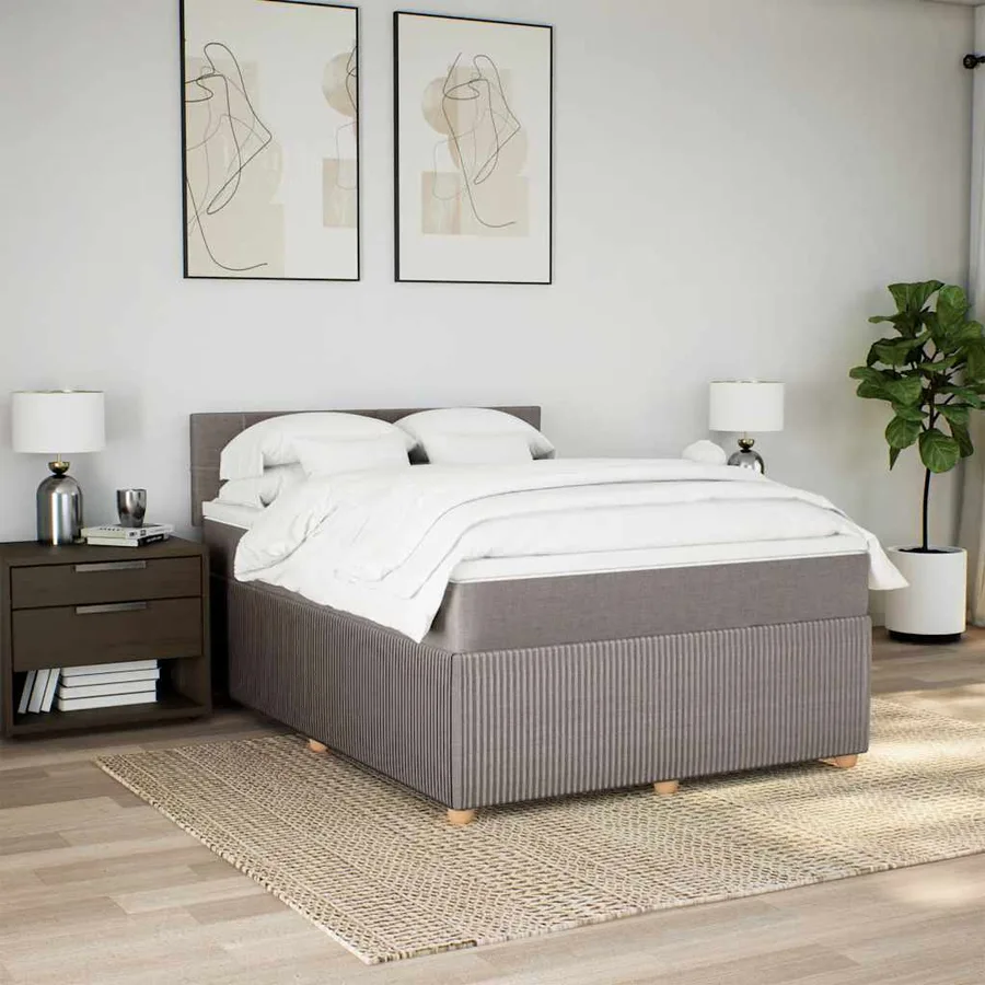 Sommier à lattes de lit avec matelas Taupe 140x190 cm Tissu - 3