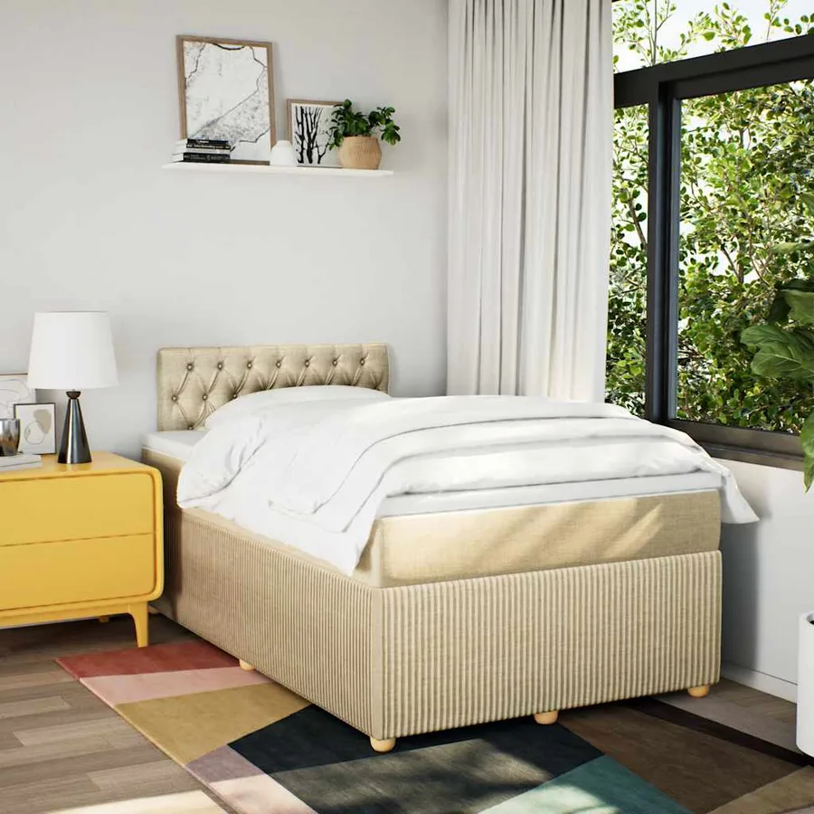 Sommier à lattes de lit avec matelas Crème 120x200 cm Tissu - 4