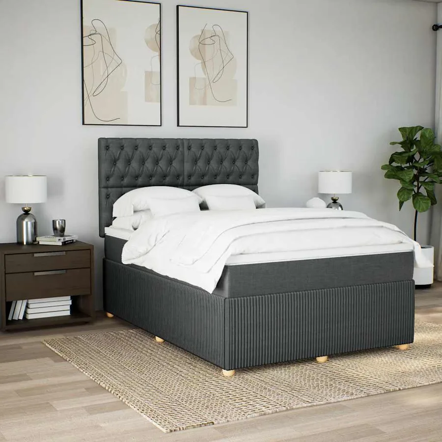 Sommier à lattes de lit avec matelas Gris foncé 140x190cm Tissu - 4