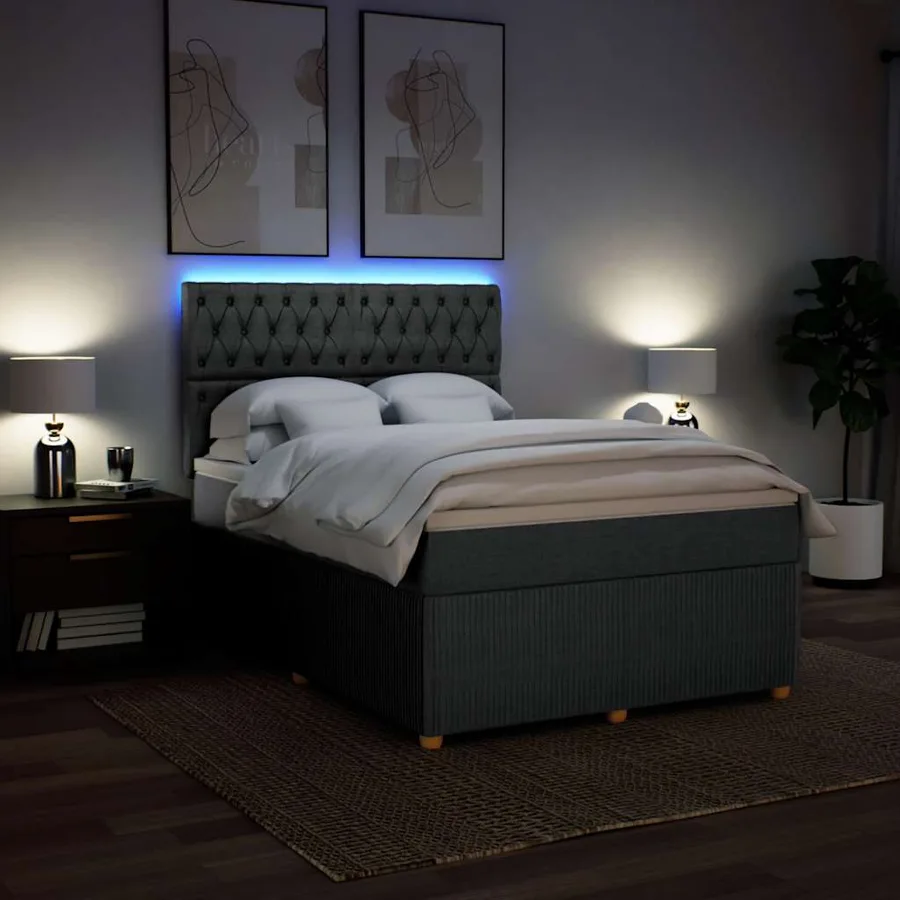 Sommier à lattes de lit avec matelas Gris foncé 140x190cm Tissu - 5
