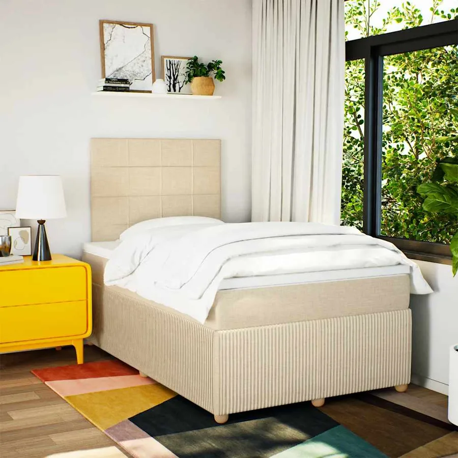 Sommier à lattes de lit avec matelas Crème 120x200 cm Tissu - 3