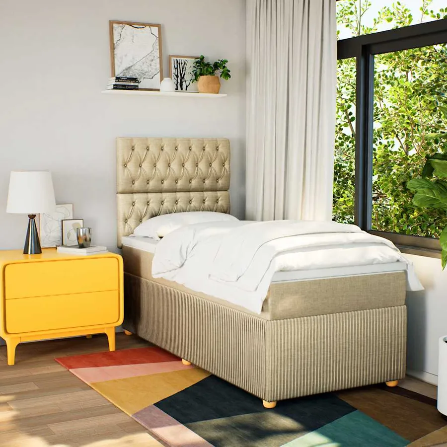 Sommier à lattes de lit avec matelas Crème 80x200 cm Tissu - 3