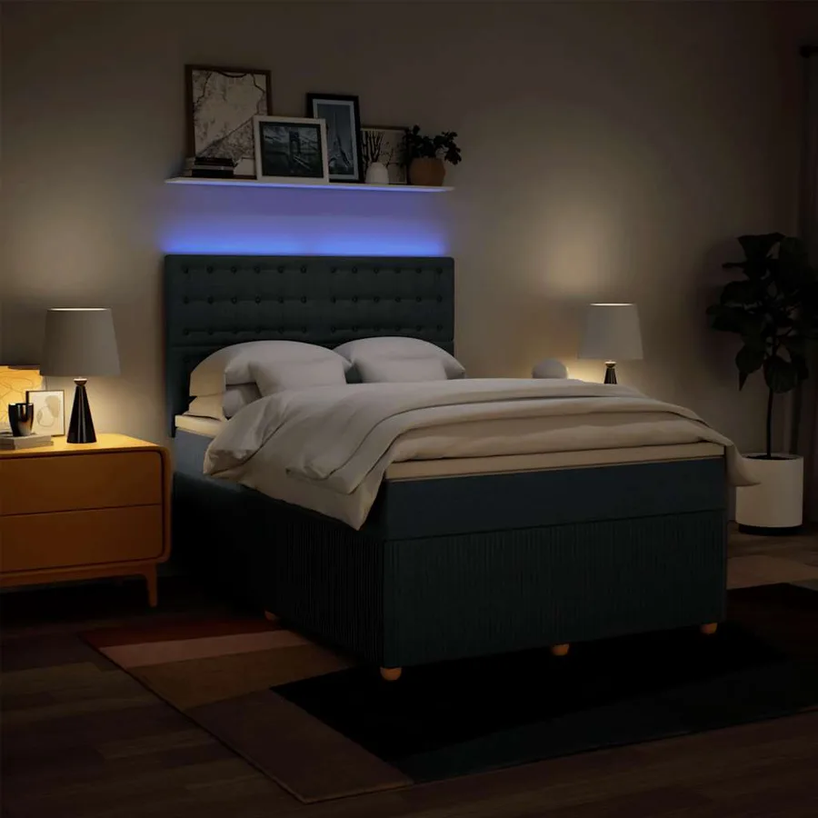 Sommier à lattes de lit avec matelas Bleu 140x190 cm Tissu - 4