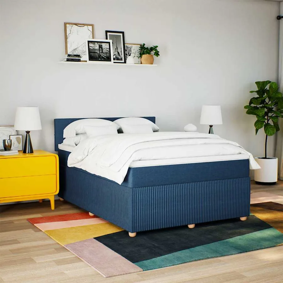 Sommier à lattes de lit avec matelas Bleu 140x190 cm Tissu - 3
