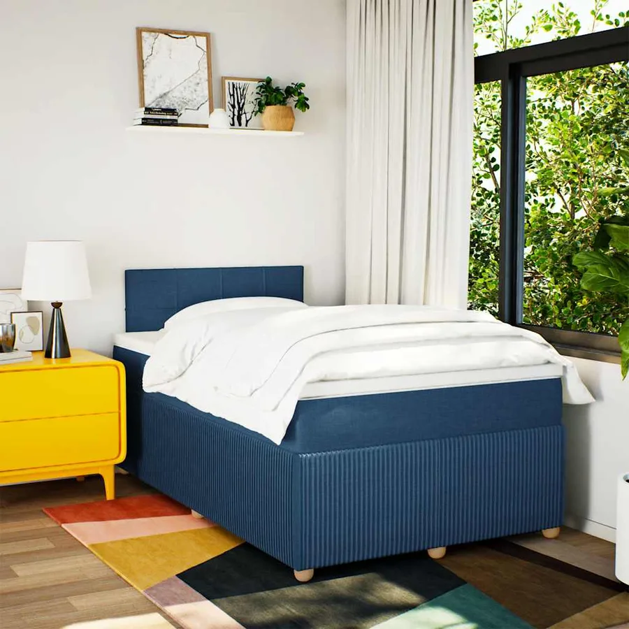 Sommier à lattes de lit avec matelas Bleu 120x200 cm Tissu - 3
