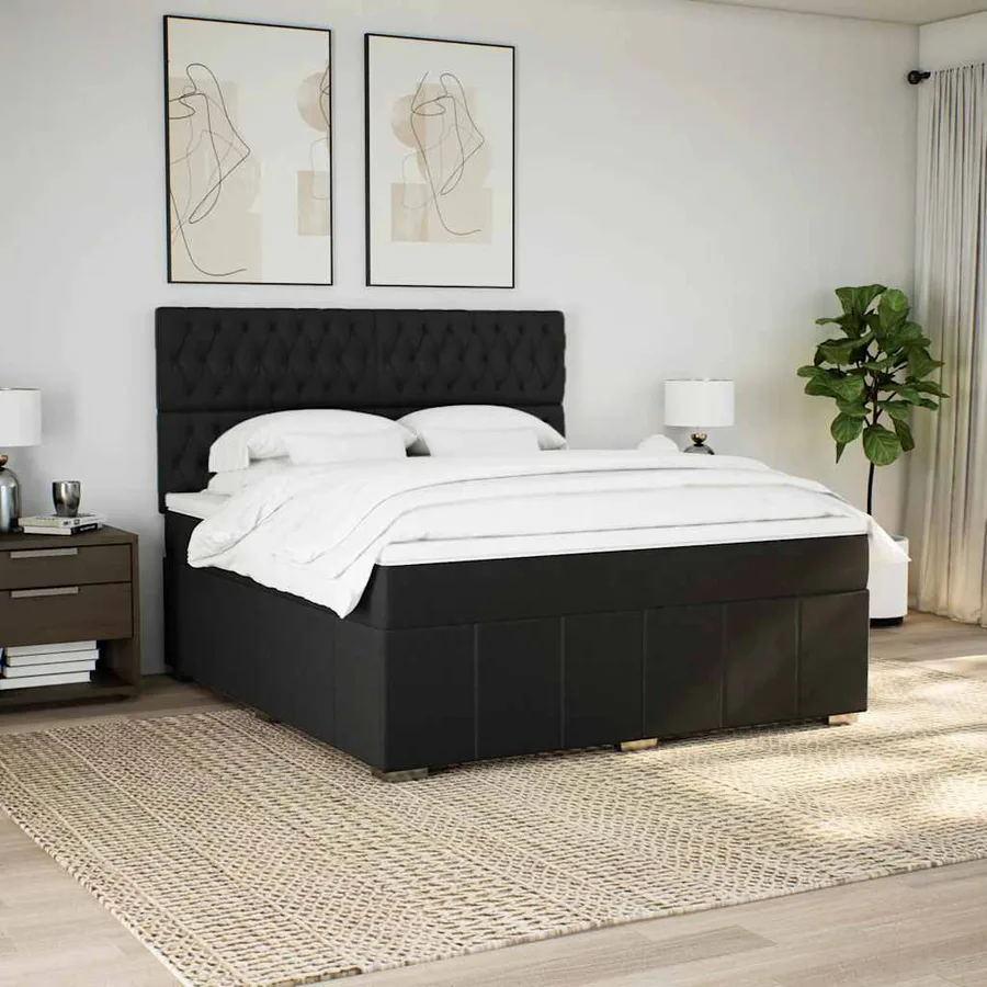 Sommier à lattes de lit avec matelas Noir 180x200 cm Tissu - 5