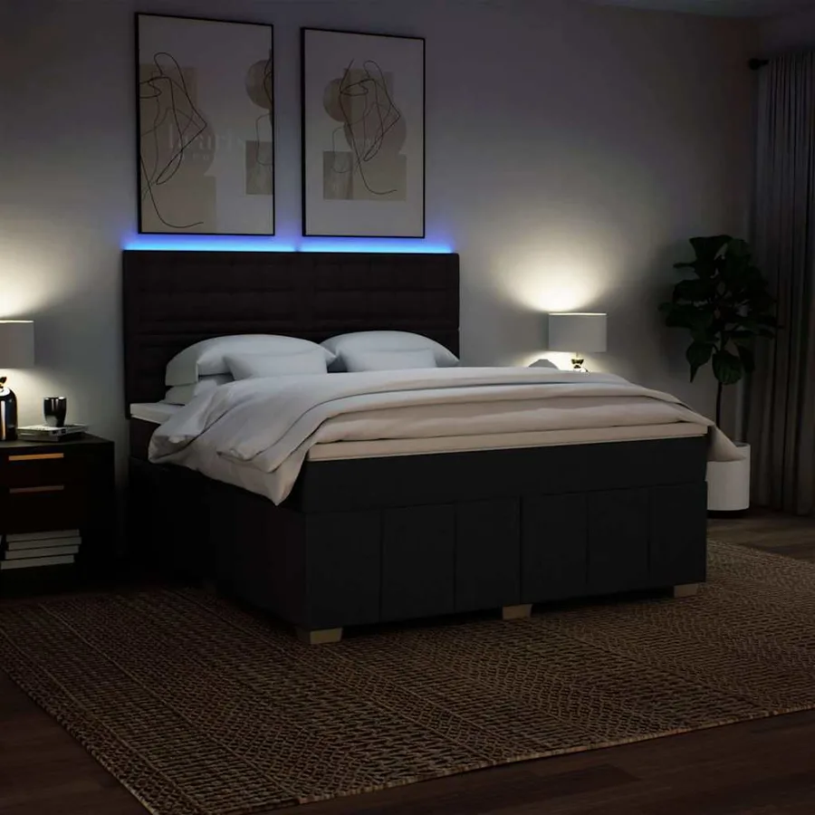 Sommier à lattes de lit avec matelas Noir 180x200 cm Tissu - 4