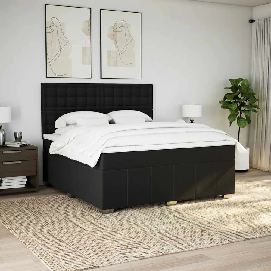 Sommier à lattes de lit avec matelas Noir 180x200 cm Tissu - 5