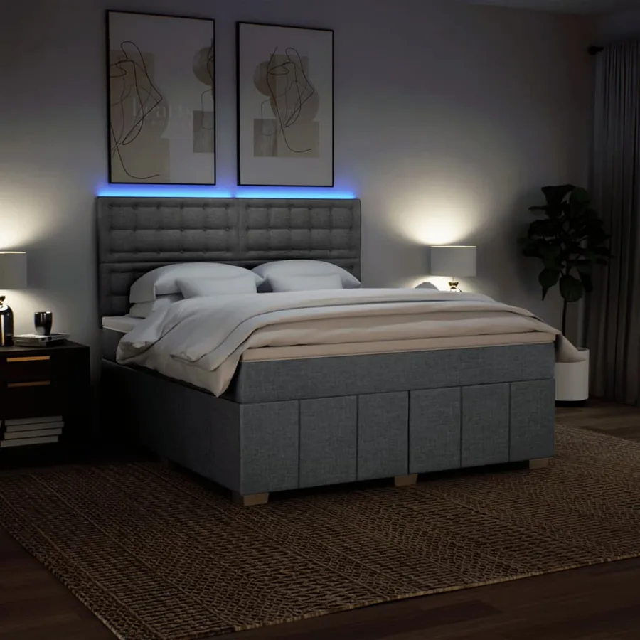 Sommier à lattes de lit avec matelas Gris clair 180x200cm Tissu - 4