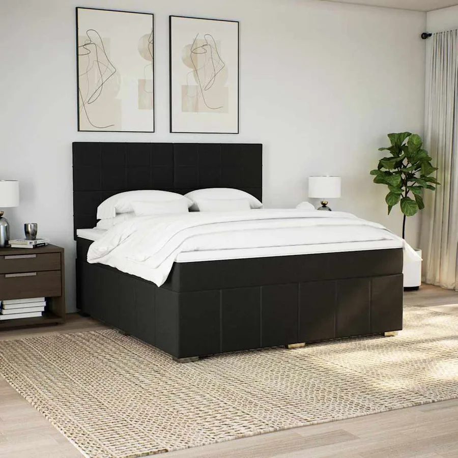 Sommier à lattes de lit avec matelas Noir 180x200 cm Tissu - 5